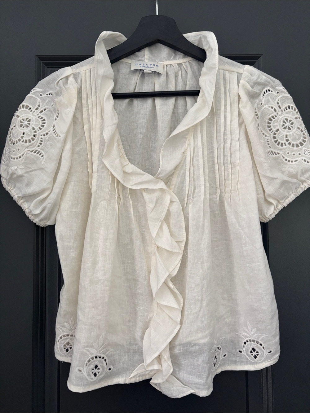 Ivory Ruffled Linen Blouse